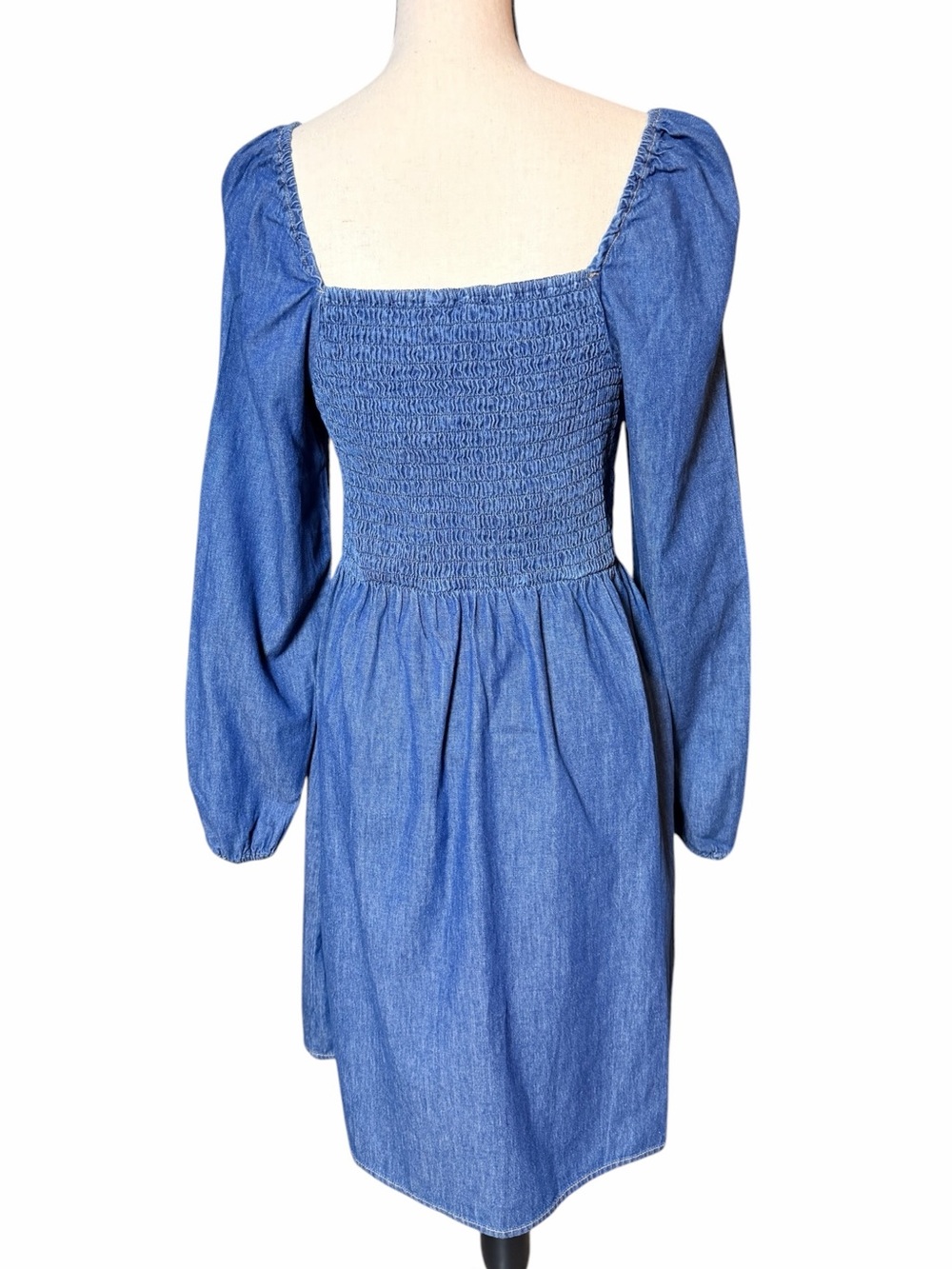 Wrangler Retro Denim Smocked Mini Dress Long Sleeve Blue Size Small - Picture 4 of 6